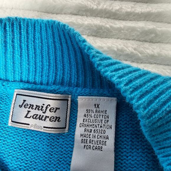Jennifer Lauren 1X Blue Snowman Christmas Zip Sweater Embroidered Holiday - Picture 10 of 11